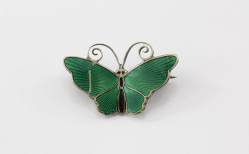 Antique Sterling Silver David Anderson Green Enamel Butterfly Brooch Pin - Queen May