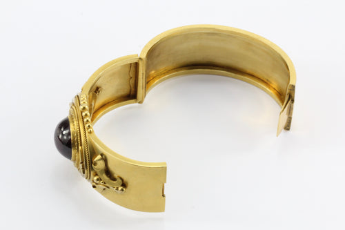 Victorian Scottish 15K Gold Garnet Carbuncle Enamel Bangle Bracelet c.1860's - Queen May