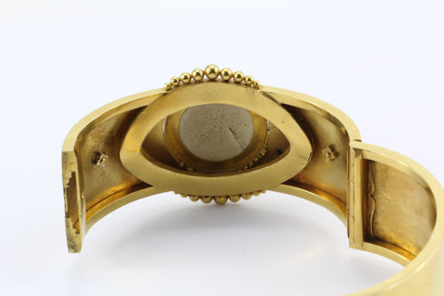Victorian Scottish 15K Gold Garnet Carbuncle Enamel Bangle Bracelet c.1860's - Queen May