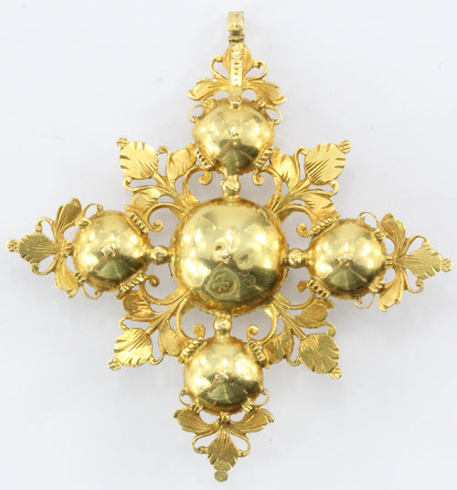 Antique Spanish 18th Century 22K Gold & Rose Cut Diamond Cordoba Pendant Cross - Queen May