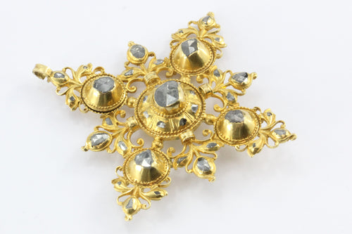 Antique Spanish 18th Century 22K Gold & Rose Cut Diamond Cordoba Pendant Cross - Queen May