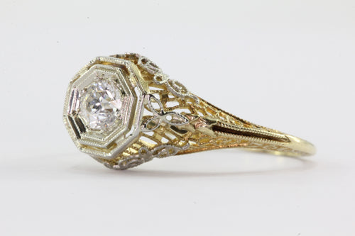 Art Deco 14K Yellow & white Gold Old European Cut Diamond Engagement Ring 1920's - Queen May