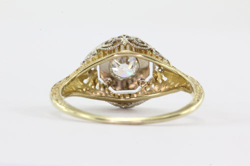 Art Deco 14K Yellow & white Gold Old European Cut Diamond Engagement Ring 1920's - Queen May