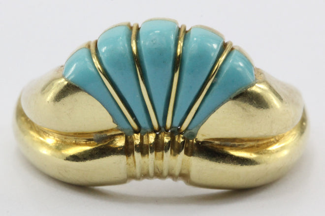 Vintage Greek 18K Gold Turquoise Art Deco Ring - Queen May