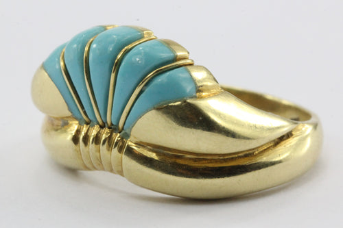 Vintage Greek 18K Gold Turquoise Art Deco Ring - Queen May