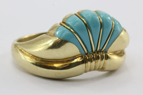 Vintage Greek 18K Gold Turquoise Art Deco Ring - Queen May