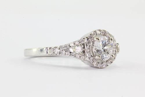 14K White Gold 1 Carat Total Diamond Halo Engagement Ring - Queen May
