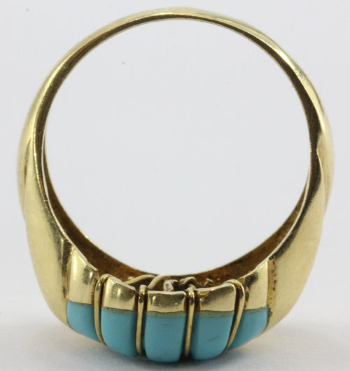 Vintage Greek 18K Gold Turquoise Art Deco Ring - Queen May