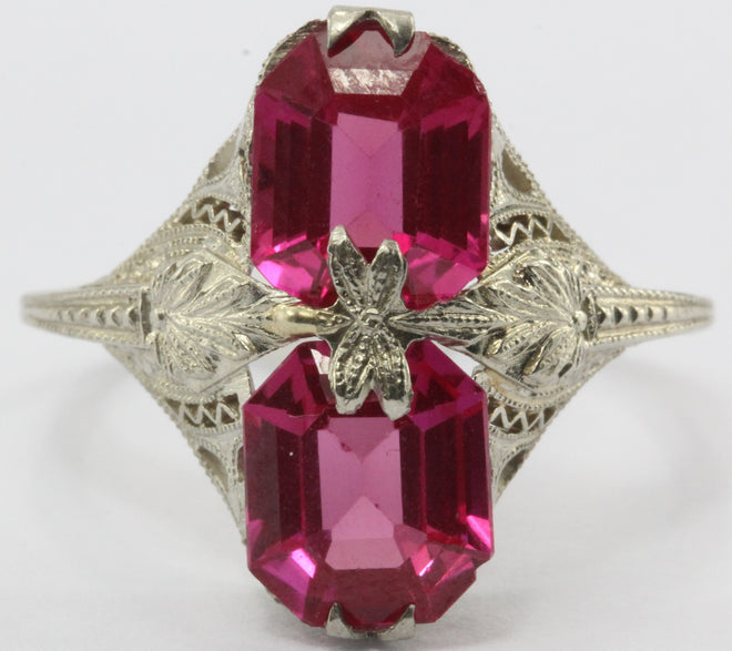 Antique 14K White Gold Art Deco Ruby Ring - Queen May