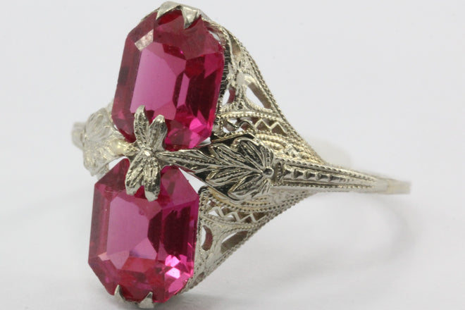 Antique 14K White Gold Art Deco Ruby Ring - Queen May