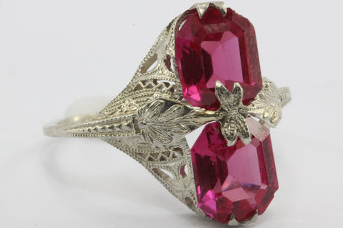 Antique 14K White Gold Art Deco Ruby Ring - Queen May