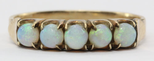 Antique Art Nouveau 14K Gold & Opal Band Ring with Heart Accents - Queen May