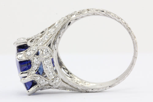 18K White Gold 7.27 Carat Natural Ceylon (Sri Lankan) Blue Sapphire Ring - Queen May