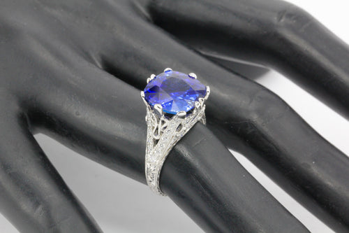 18K White Gold 7.27 Carat Natural Ceylon (Sri Lankan) Blue Sapphire Ring - Queen May