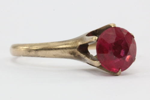 Antique Victorian Ostby & Barton 10k Gold & Ruby Belcher Mounted Ring - Queen May