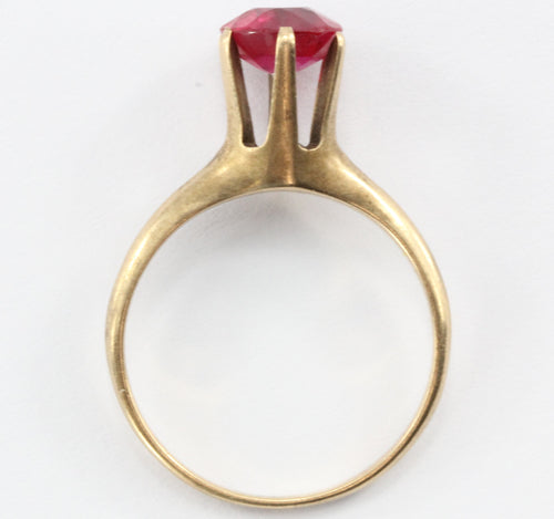 Antique Victorian Ostby & Barton 10k Gold & Ruby Belcher Mounted Ring - Queen May