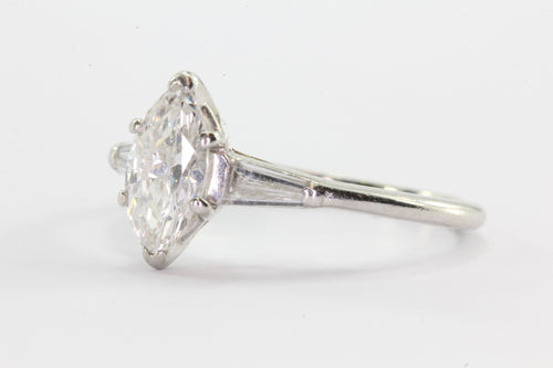 Art Deco Platinum Marquise Diamond Engagement Ring - Queen May