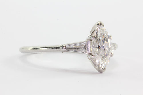 Art Deco Platinum Marquise Diamond Engagement Ring - Queen May