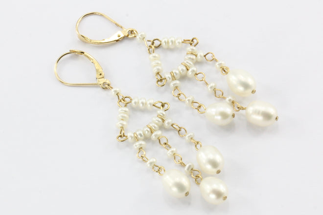 14K Gold Pearl Chandelier Drop Earrings - Queen May