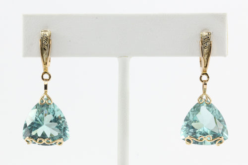 14K Rose Gold Belarus / Belarusian Diamond & Teal Glass Earrings - Queen May