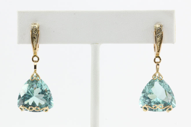 14K Rose Gold Belarus / Belarusian Diamond & Teal Glass Earrings - Queen May