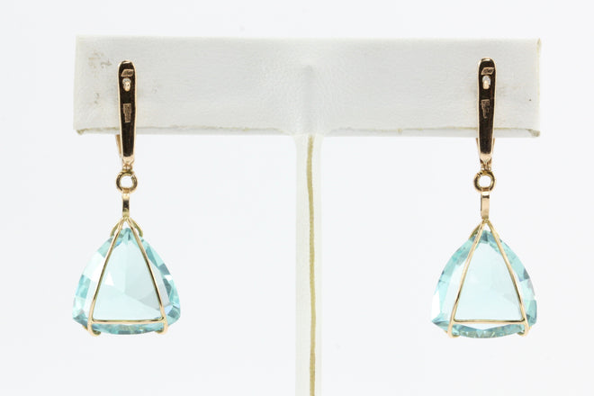 14K Rose Gold Belarus / Belarusian Diamond & Teal Glass Earrings - Queen May