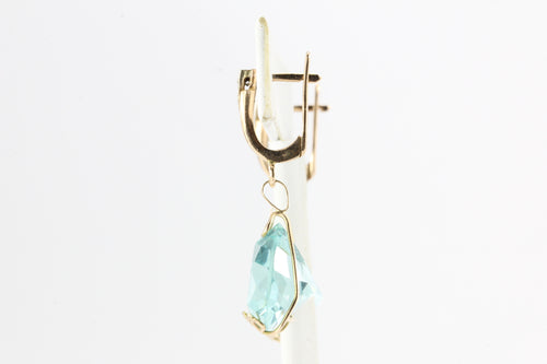14K Rose Gold Belarus / Belarusian Diamond & Teal Glass Earrings - Queen May
