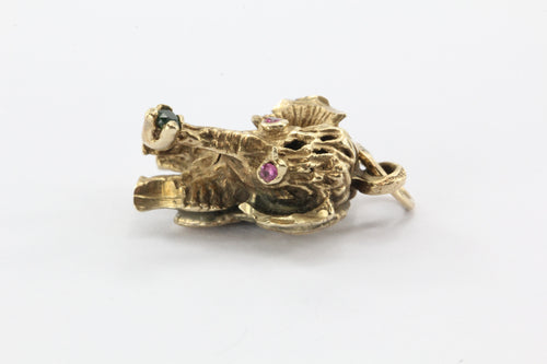 Vintage 10K Gold Ruby & Emerald Elephant Charm - Queen May