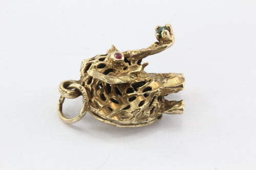 Vintage 10K Gold Ruby & Emerald Elephant Charm - Queen May