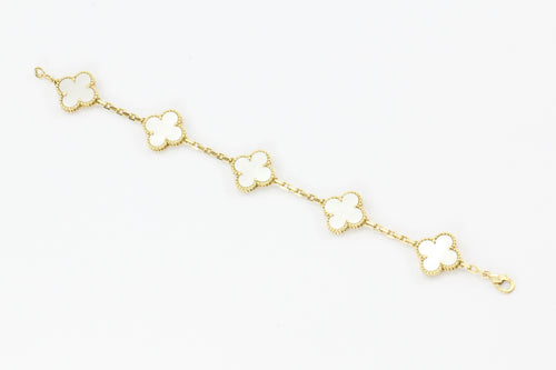 Vintage Alhambra bracelet, 5 motifs 18K yellow gold, Mother-of
