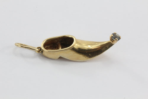 Vintage 18K Gold & Topaz Arabian Aladdin Curly Toe Shoe Charm - Queen May