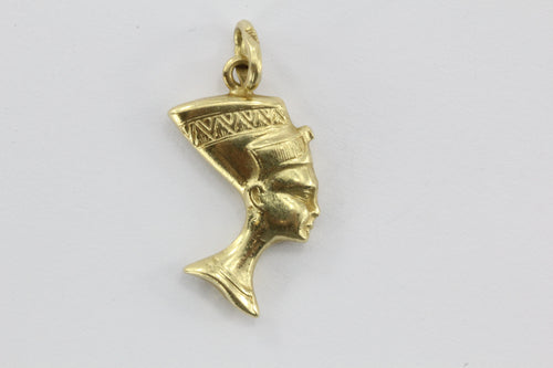 Vintage 14K Gold Egyptian Bust of Queen Nefertiti Charm Pendant - Queen May