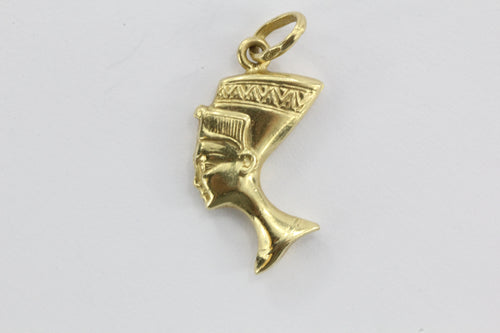 Vintage 14K Gold Egyptian Bust of Queen Nefertiti Charm Pendant - Queen May