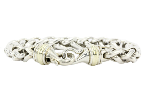 David Yurman Sterling Silver and 14K Yellow Gold Two Tone Wheat Chain Bracelet - Queen May