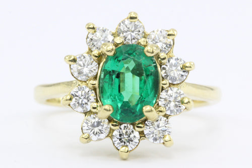 18K Gold 1ctw Emerald Diamond Halo Ring - Queen May