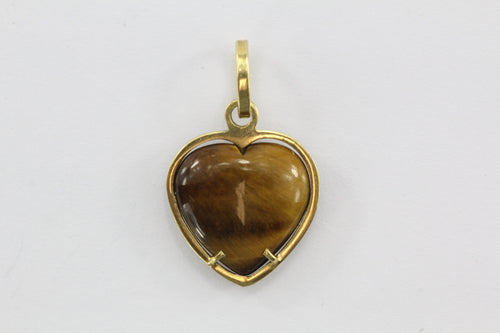 Vintage 18K Gold Tigers Eye Heart Charm Pendant - Queen May