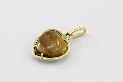 Vintage 18K Gold Tigers Eye Heart Charm Pendant - Queen May