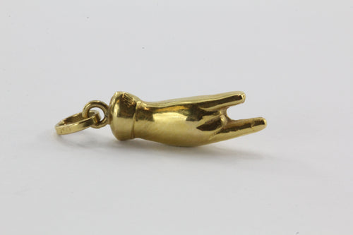 Vintage 18K Gold Corona Horned Hand Hang Loose Hand Charm - Queen May