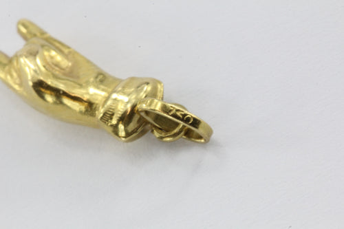Vintage 18K Gold Corona Horned Hand Hang Loose Hand Charm - Queen May