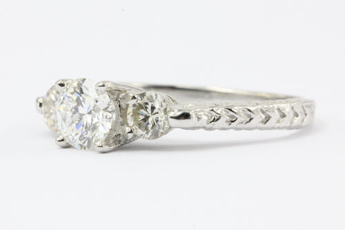 14K White Gold Vintage Inspired 1 CTW Diamond 3 Stone Engagement Ring Size 6.25 - Queen May