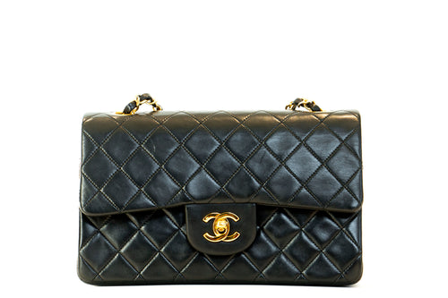 Chanel Vintage Lambskin Small Classic Double Flap Bag Black - Queen May