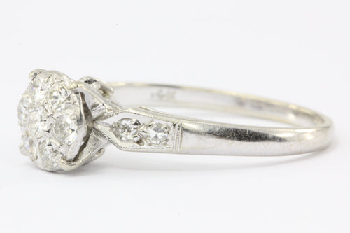 Art Deco 14K White Gold Old European Cut Diamond Cluster Ring c.1920's - Queen May