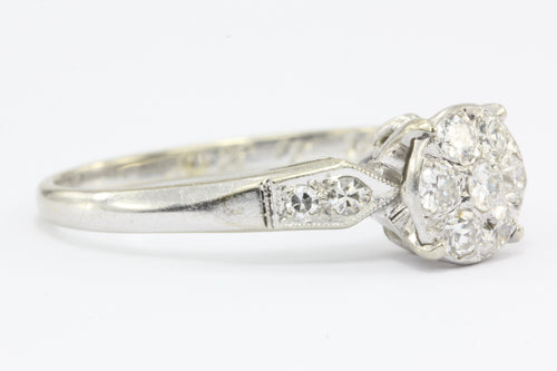 Art Deco 14K White Gold Old European Cut Diamond Cluster Ring c.1920's ...