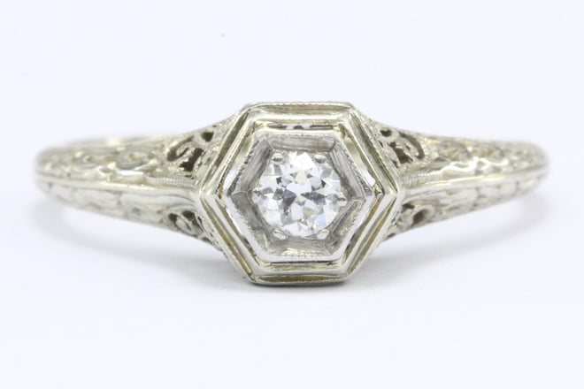 Art Deco S.Kind & Son 19K White Gold Old European Diamond Engagement Ring 1920's - Queen May