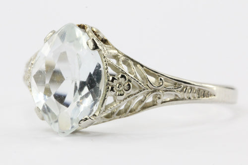 Antique Art Deco 14K White Gold 1.5 Carat Aquamarine Ring - Queen May