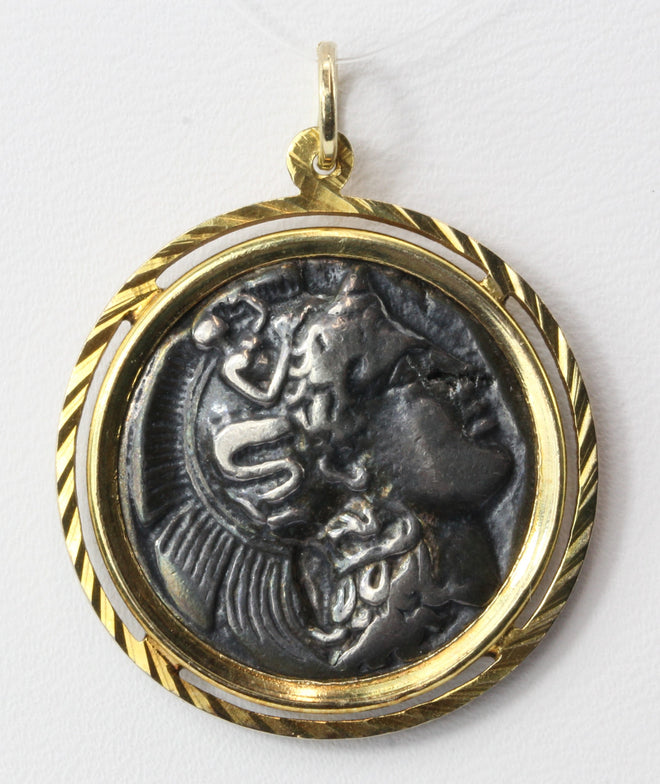 14K Gold & Sterling Silver Greek Athena Coin Pendant - Queen May