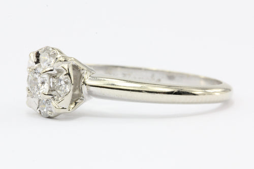 Retro 14K White Gold Diamond Cluster Engagement Ring by Fiancee c.1970 - Queen May