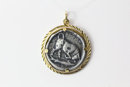 14K Gold & Sterling Silver Greek Athena Coin Pendant - Queen May