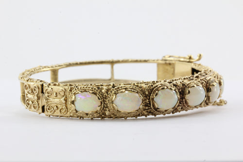 Victorian Revival 14K Gold Opal Bangle Bracelet 7 CTW - Queen May