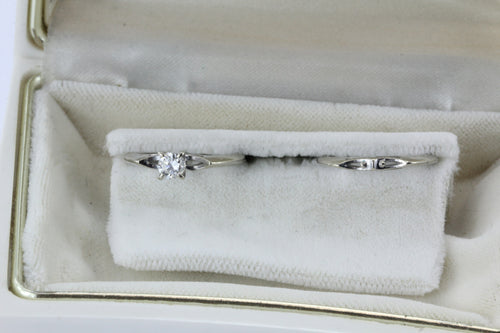 Vintage 14K White Gold & 1/4 Carat Diamond Engagement Wedding Ring Set 1964 - Queen May